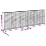 vidaXL Panier gabion avec couvercle 600x50x200 cm fer galvanisé