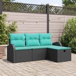 vidaXL Ensemble de canapé de jardin avec coussin 4 Pièces Noir polyrotin