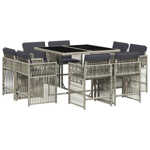 vidaXL Ensemble à manger de jardin et coussins 9 Pièces gris clair rotin