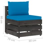vidaXL Salon de jardin 3 Pièces avec coussins Bois imprégné de gris