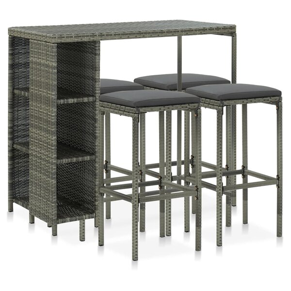 vidaXL Ensemble de bar de jardin 5 Pièces et coussins Résine tressée Gris