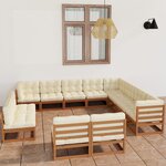 vidaXL Salon de jardin 12 Pièces avec coussins marron miel bois de pin