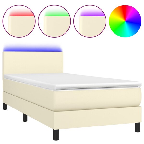 vidaXL Sommier tapissier avec matelas et LED Crème 90x190cm Similicuir