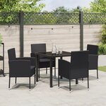 vidaXL Ensemble de repas de jardin 5 pièces avec coussins en rattan poly noir