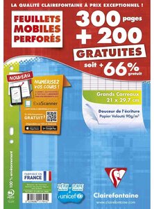 Feuillets Mobiles 21x29,7cm 500p 90g Séyès sous Etui cartonné CLAIREFONTAINE