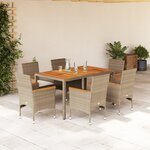 vidaXL Ensemble à manger de jardin et coussins 7Pièces beige rotin acacia