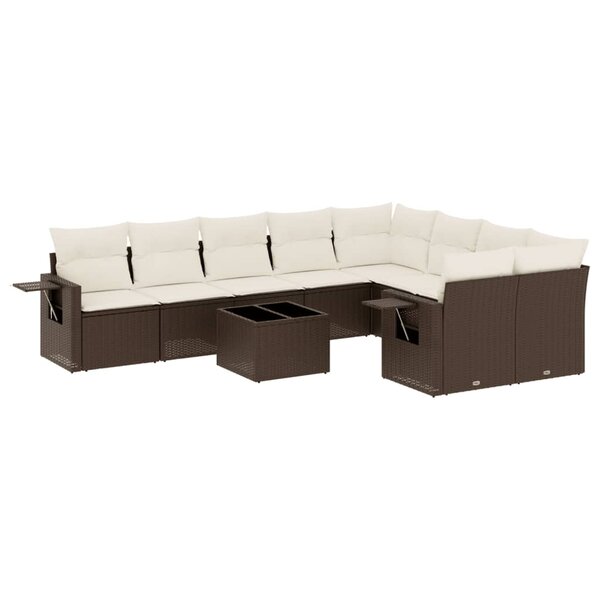 vidaXL Salon de jardin 10 Pièces avec coussins marron résine tressée