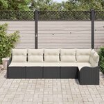vidaXL Ensemble de canapé de jardin avec coussin 6 Pièces Noir Poly rotin