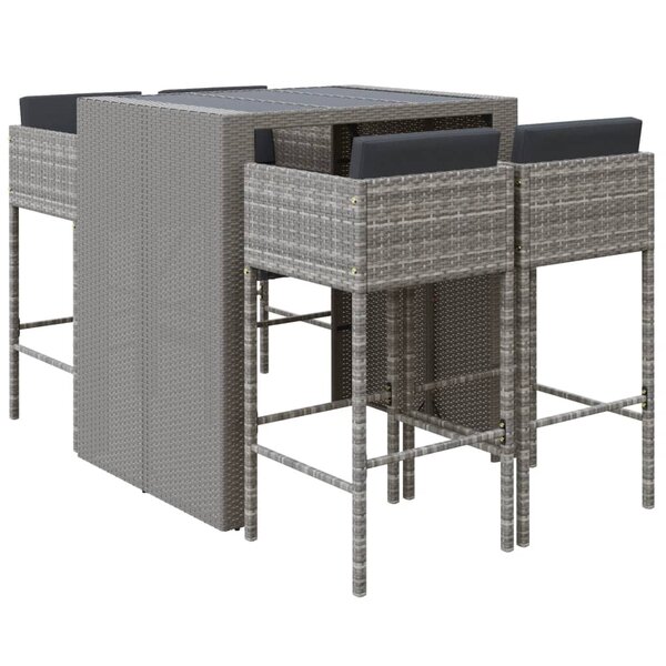 vidaXL Ensemble de bar de jardin 5 Pièces avec coussins gris poly rotin