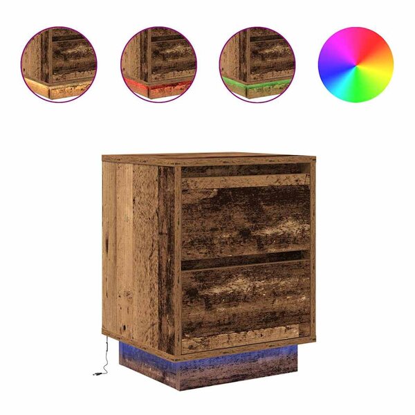 VidaXL Table de chevet avec lumières LED vieux bois 38x34x50 cm
