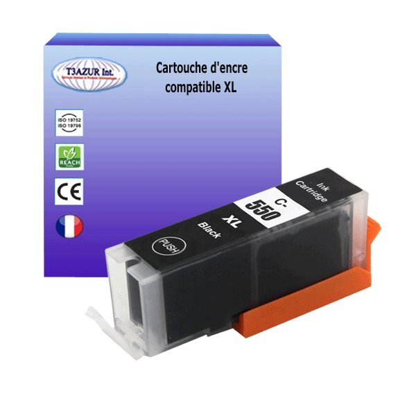 Cartouche compatible avec Canon Pixma MG6300, MG6350, MG6400, MG6450, MG6600, MG6650, MG7100 remplace Canon PGI-550 XL Noire - T3AZUR