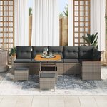vidaXL Ensemble de canapé de jardin 9 Pièces Gris polyrotin