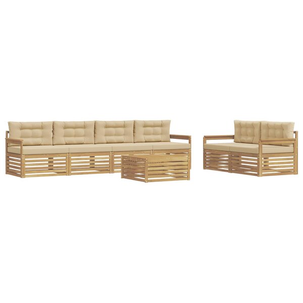 vidaXL Ensemble de canapés d'extérieur 7 Pièces Blanc et Beige Polyester