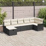 vidaXL Ensemble de canapé de jardin avec coussin 7 Pièces Noir et crème