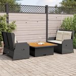 vidaXL Salon de jardin 3 Pièces avec coussins Noir Résine tressée