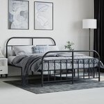vidaXL Cadre de lit métal sans matelas avec pied de lit noir 140x190cm