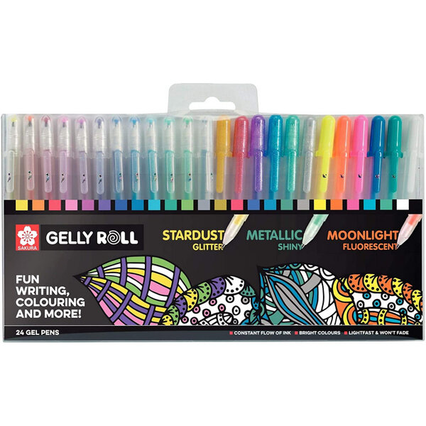 Lot de 24 stylos gel stardust métallisé clair de lune - sakura gelly roll