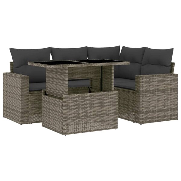 vidaXL Salon de jardin 5 Pièces avec coussins gris résine tressée