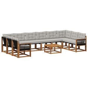 vidaXL Ensemble de canapés d'extérieur 11 Pièces Naturel et Gris clair