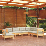 vidaXL Salon de jardin 7 Pièces avec coussins crème bois de pin massif