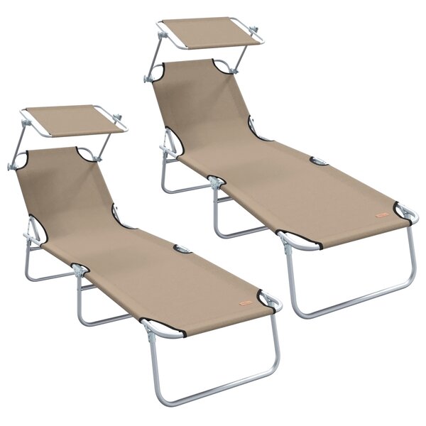 vidaXL Chaises longues pliantes   2 Pièces avec auvent en taupe  en tissu Oxford 600D