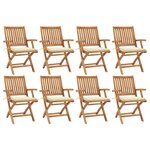 vidaXL Chaises pliables de jardin avec coussins lot de 8 Teck solide