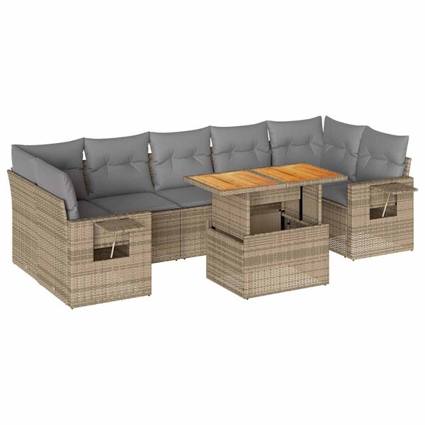 vidaXL Salon de jardin avec coussins 8 Pièces beige résine tressée