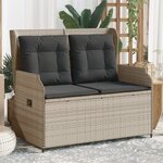 vidaXL Banc inclinable de jardin et coussins gris clair résine tressée