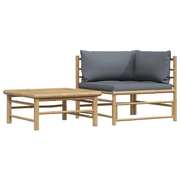 vidaXL Salon de jardin 2 Pièces avec coussins gris foncé Bambou