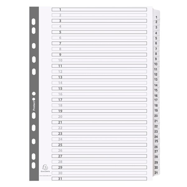 Intercalaires Imprimés À Touches Plastifiées - 31 Touches 1 À 31 - A4 - Blanc - Exacompta