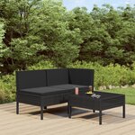 vidaXL Salon de jardin 3 Pièces avec coussins Résine tressée Noir