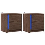 vidaXL Armoires de chevet et lumières LED 2 Pièces chêne marron