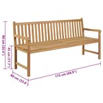 vidaXL Banc de jardin avec coussin à carreaux gris 175 cm Teck massif