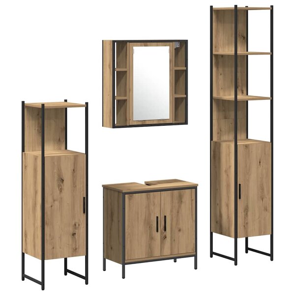 vidaXL Ensemble de mobilier de salle de bain avec étagère 4 Pièces Marron