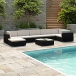 vidaXL Salon de jardin 8 Pièces avec coussins Résine tressée Noir