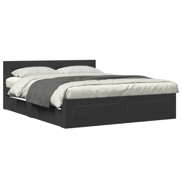 vidaXL Cadre de lit avec tête de lit sans matelas noir 160x200 cm