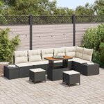 Ensemble de Canapés de Jardin 9 Pièces avec Coussins Noir Poly Rattan Acacia