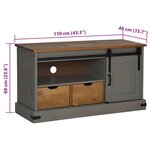 vidaXL Meuble TV HALDEN porte coulissante gris 110x40x60cm bois massif