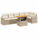 vidaXL Salon de jardin avec coussins 7 Pièces beige résine tressée
