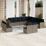 vidaXL Salon de jardin avec coussins 13 Pièces gris résine tressée