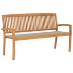 vidaXL Banc de jardin empilable et coussin 159 cm Bois de teck massif