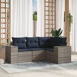 vidaXL Salon de jardin 4 Pièces avec coussins gris résine tressée