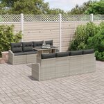 vidaXL Ensemble de Canapé de Jardin 9 Pièces avec Coussins Gris Clair Rattan Poly