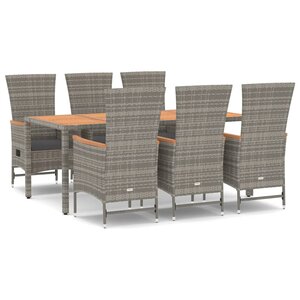 vidaXL Ensemble à manger de jardin et coussins 7 Pièces gris rotin