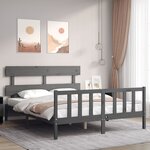 vidaXL Cadre de lit avec tête de lit gris King Size bois massif