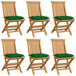 vidaXL Chaises de jardin et coussins vert lot de 6 Bois de teck massif