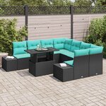 vidaXL Ensemble de canapé de jardin 9 Pièces Noir et Bleu polyrotin