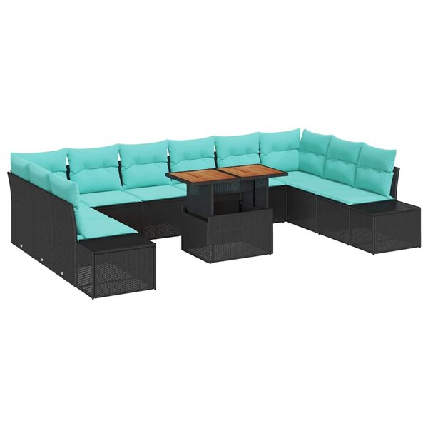 vidaXL Ensemble de canapé de jardin 11 Pièces Noir Poly rotin