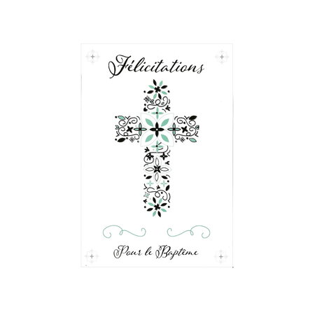 Carte de voeux - baptême - félicitations pour ton baptême - croix verte