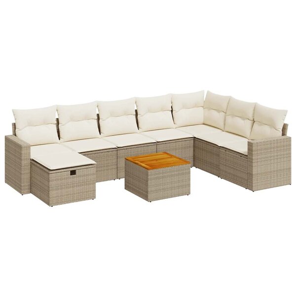 vidaXL Salon de jardin avec coussins 9 Pièces beige résine tressée